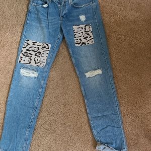 AllSaints High Rise Boy Fit Patch Distressed Jeans size 28